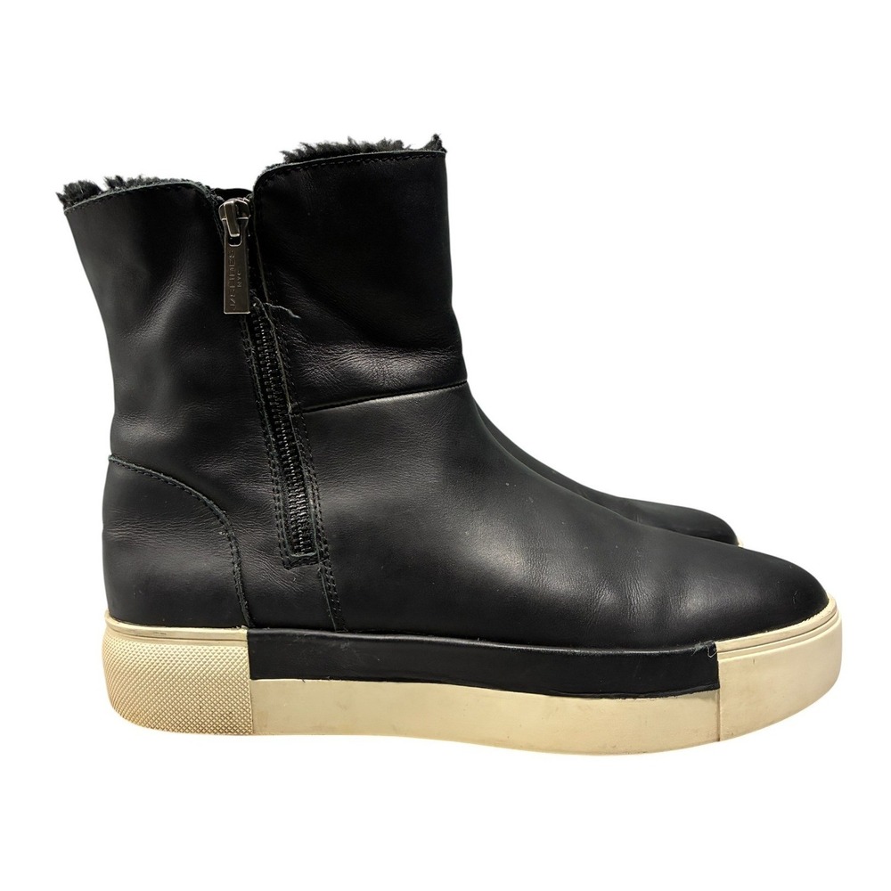 J Slides NYC Leather Platform Boots Women's 9.5 Black Fur Lined Zip Ankle Casual